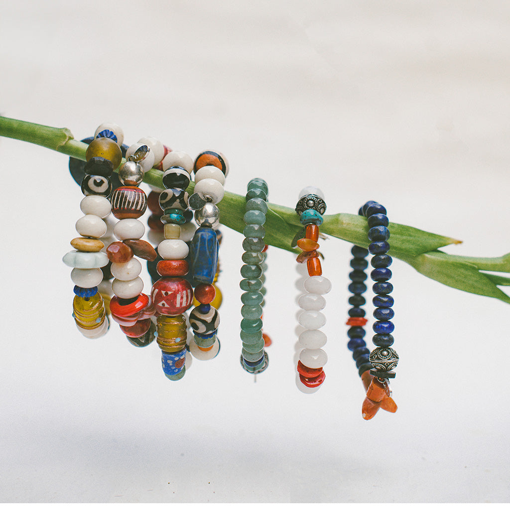 Colorful bracelets made of natural stones